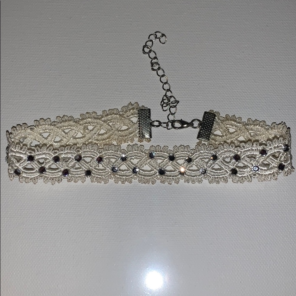 Off-White Lace Rhinestone Choker